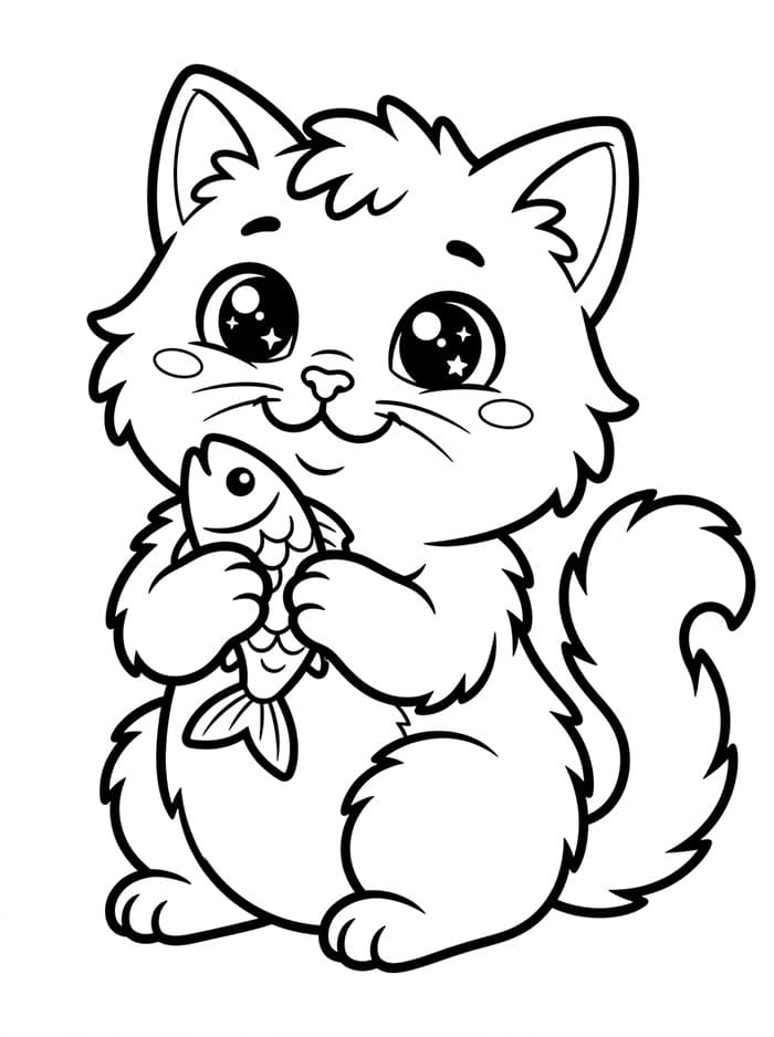 Coloring Kucing Pegang Ikan