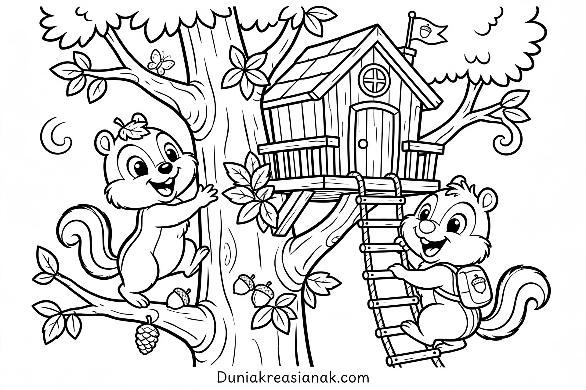 Coloring Page Chip and Dale Panjat Pohon