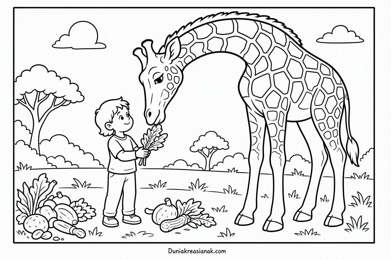 Coloring Page Jerapah Makan Sayuran 2 Coloring Page Jerapah Makan Sayur