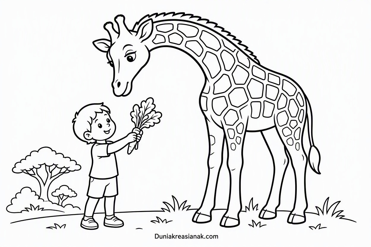 Coloring Page Jerapah Makan Sayuran 4 Coloring Page Jerapah dan Anak Kecil