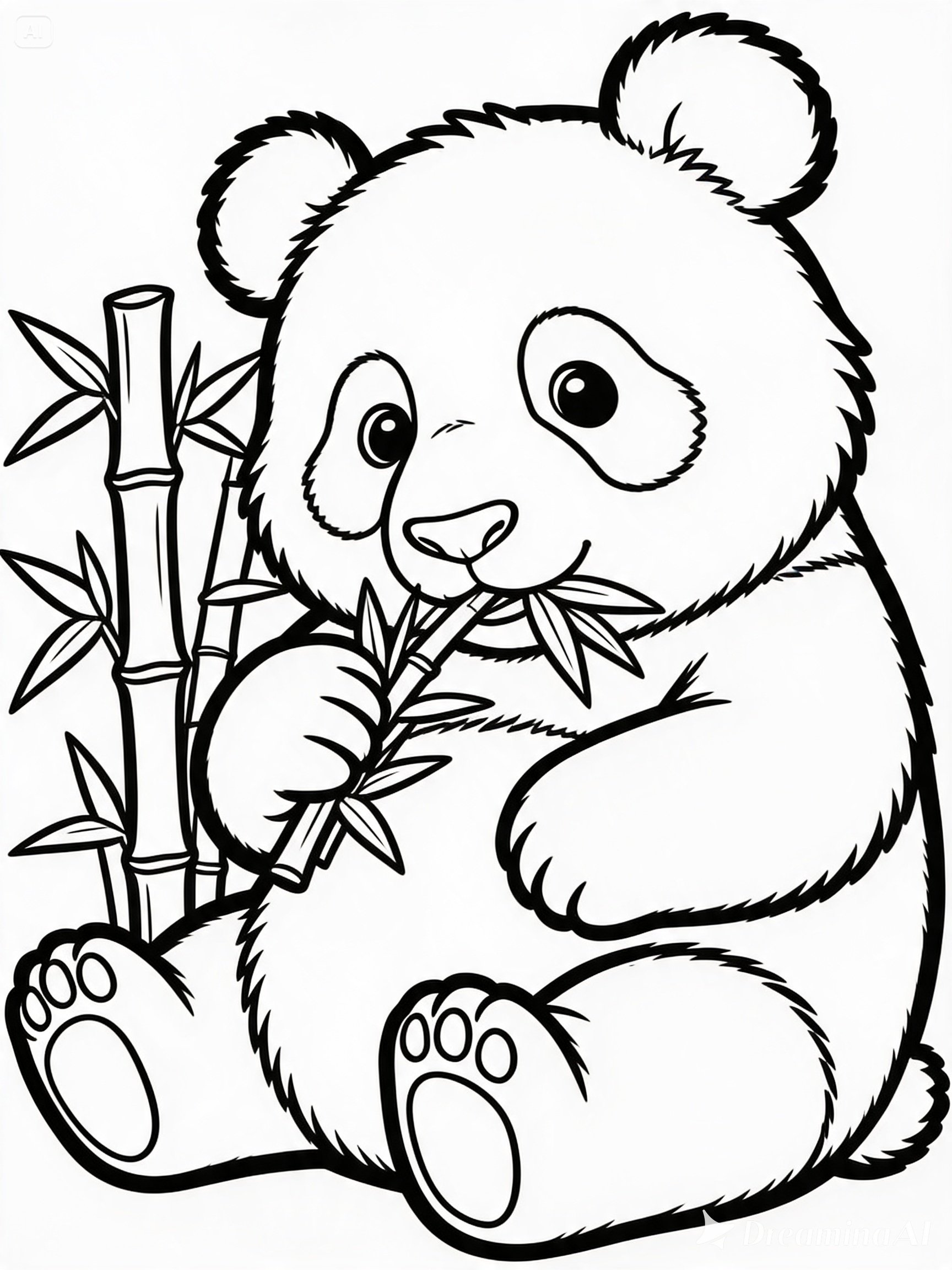 Coloring Page Panda Makan Bambu