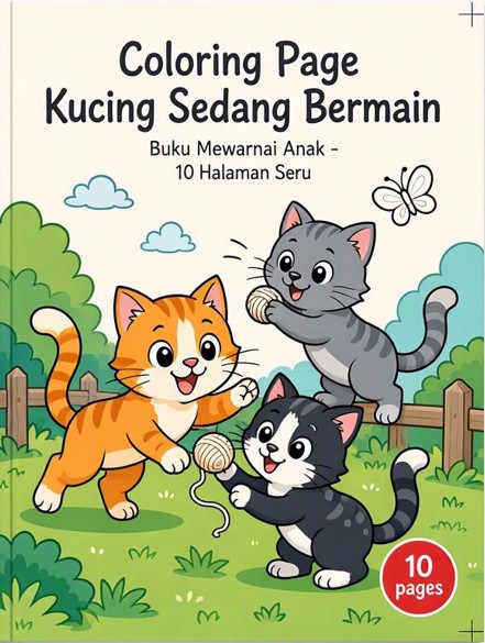 Coloring Page Kucing Sedang Bermain | Printable Free Download PDF 2 Kucing Sedang Bermain Coloring Page