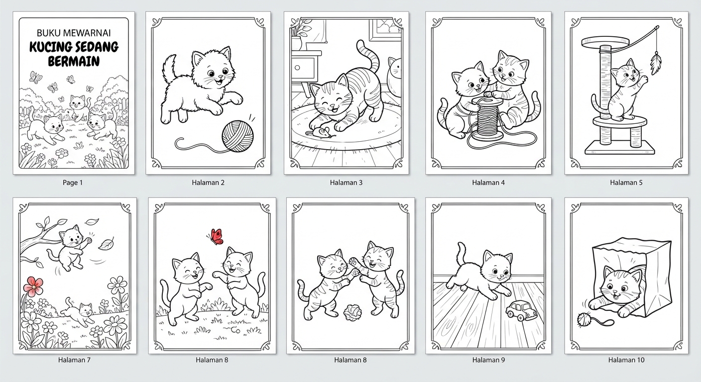 Coloring Page Kucing Sedang Bermain | Printable Free Download PDF 3 Summary Coloring Page Cat Playing