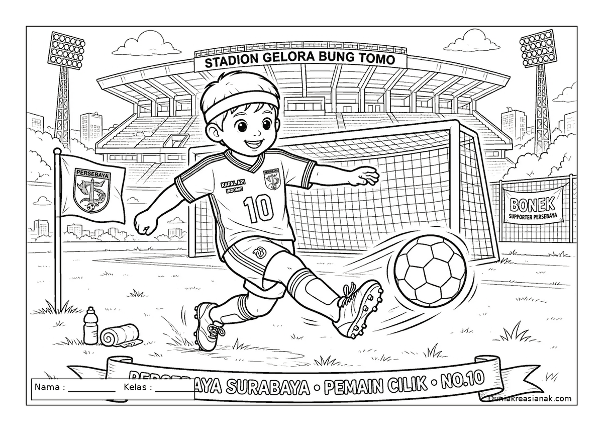 11. Bonek Cilik berlatih sepak bola coloring page