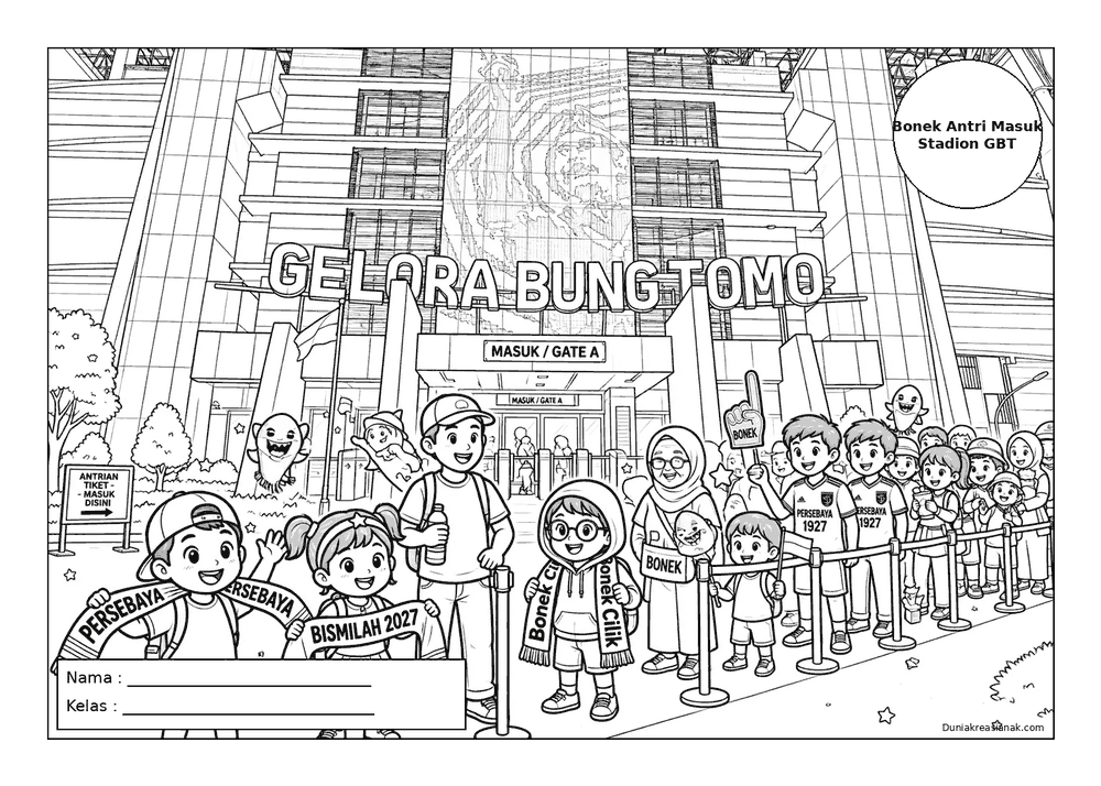 3. Bonek tertib antri di stadion coloring page