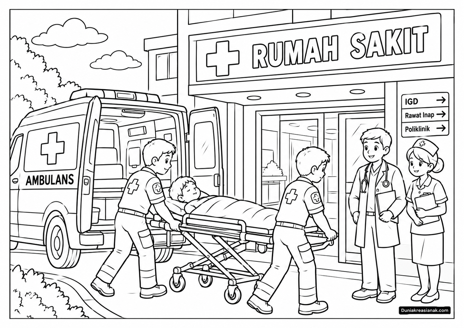 Coloring Page Ambulans di Rumah Sakit 3 Coloring Page Ambulans di Rumah Sakit bersama Tim Dokter