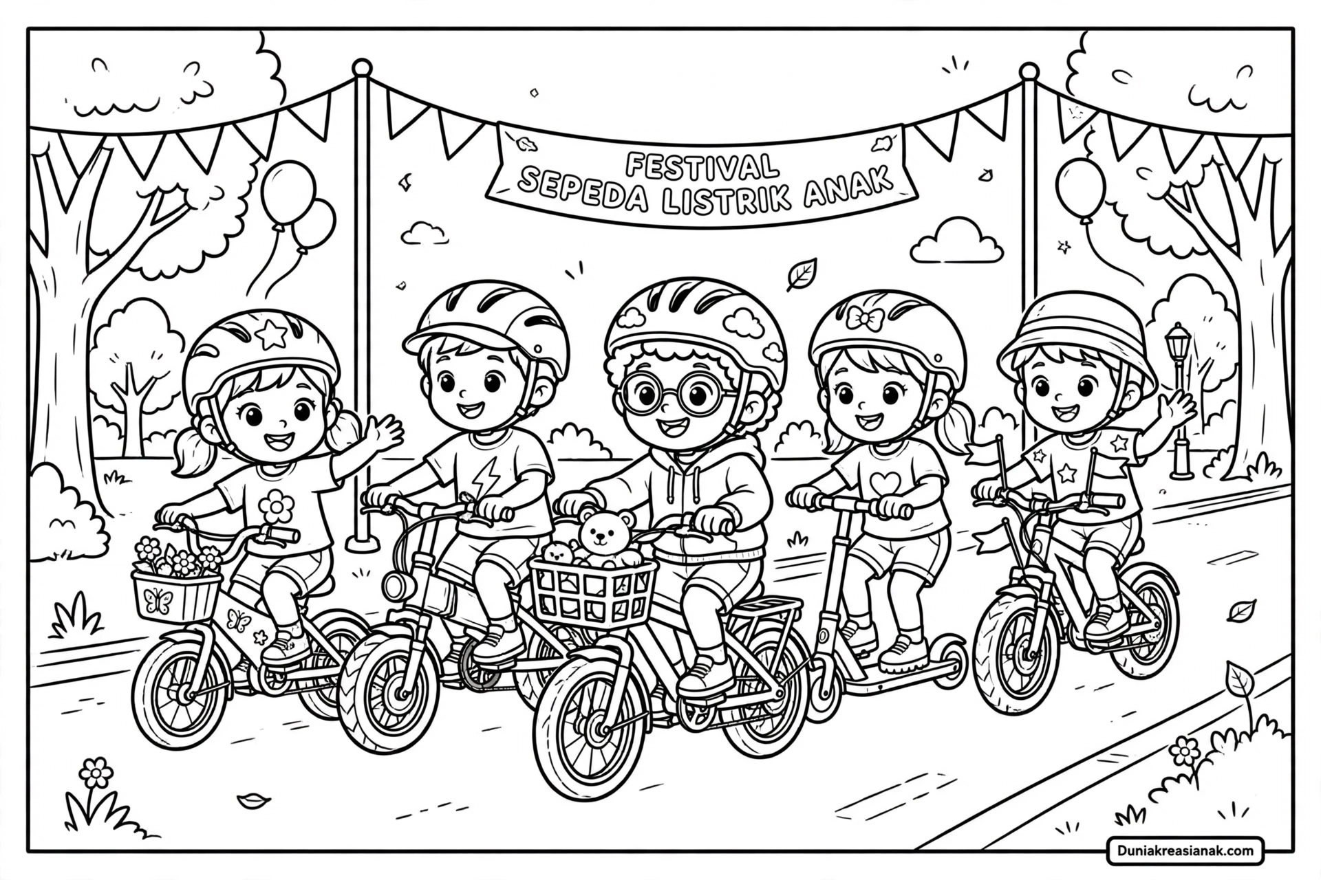 Coloring Page Anak Anak Bermain Sepeda Listrik