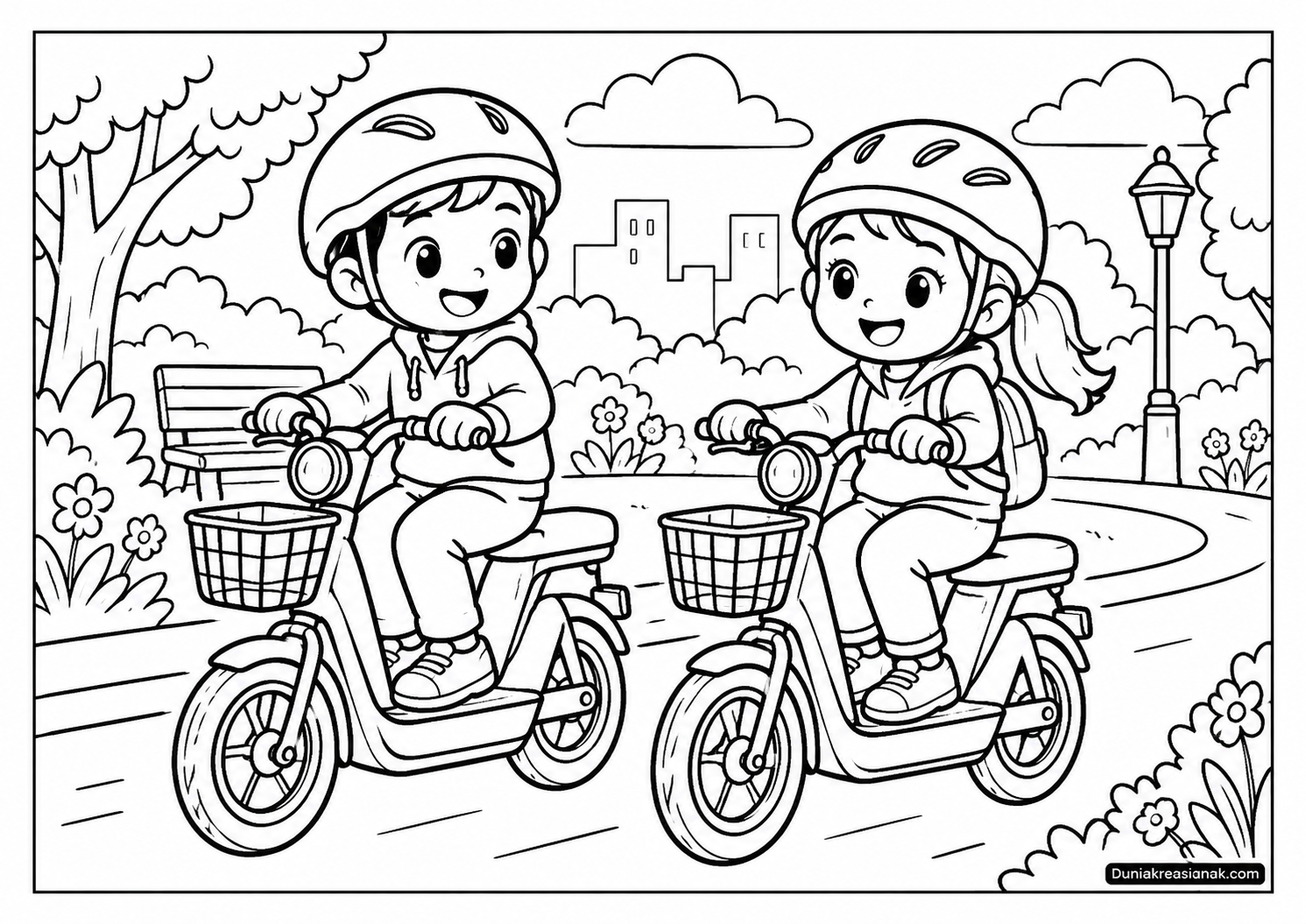 Coloring Page Anak Naik Sepeda Listrik