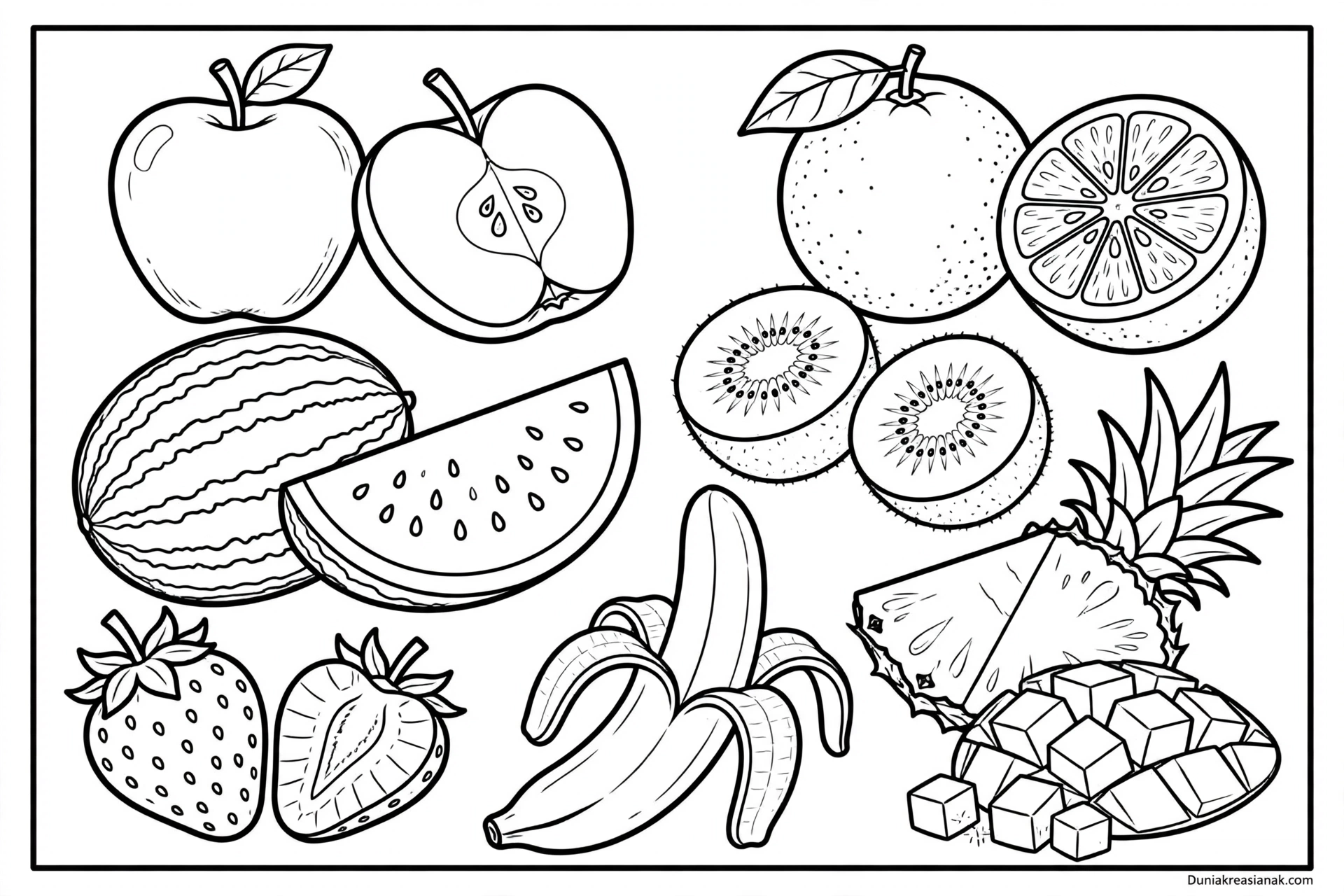 Coloring Page Aneka Buah Segar di Atas Meja 3 Coloring Page Aneka Buah Segar