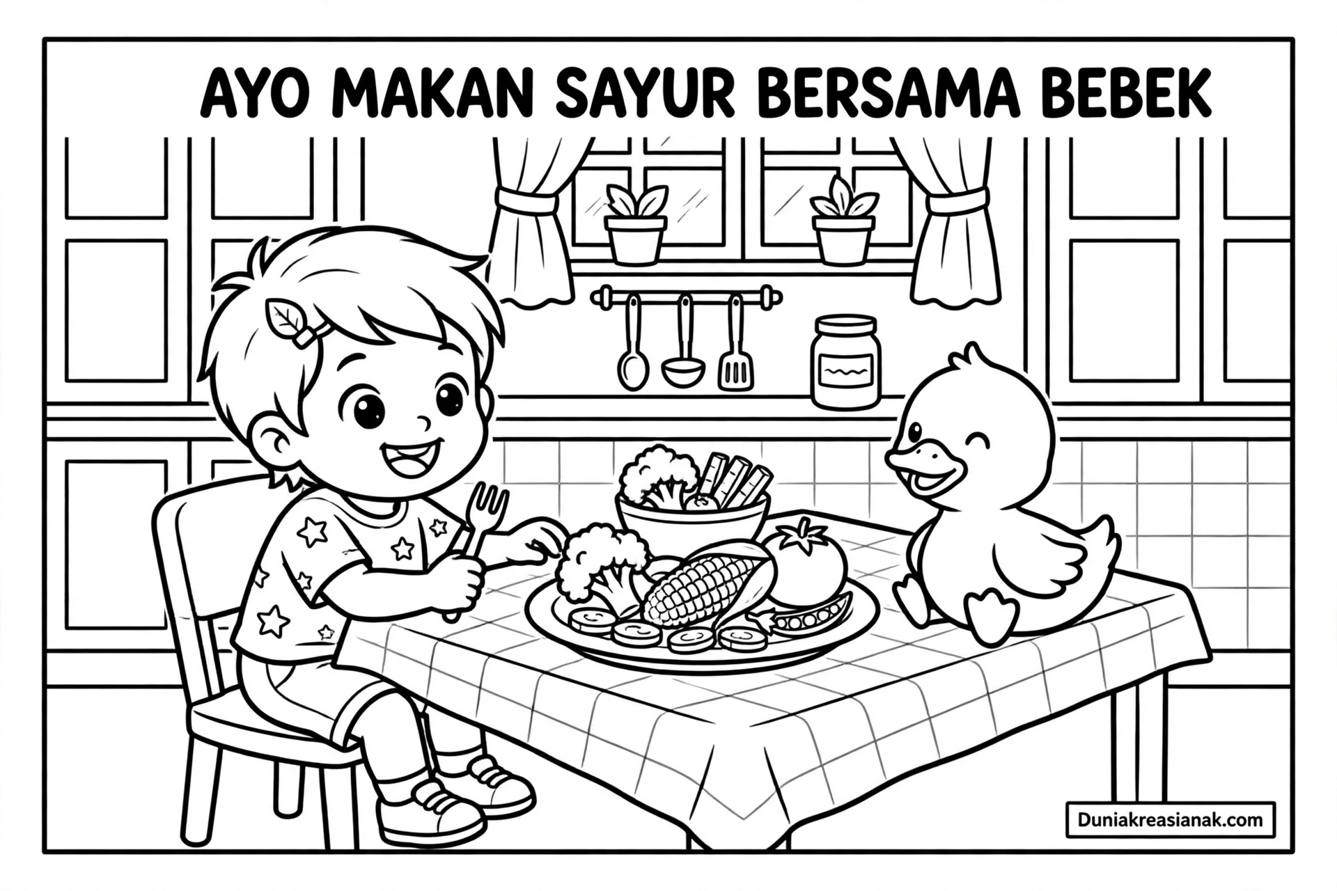 Coloring Page Ayo Makan Sayur Bersama Bebek! 3 Coloring Page Ayo Makan Sayur Anak Bersama Bebek