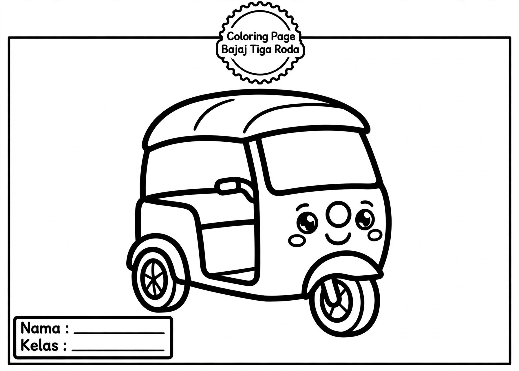 Coloring Page Bajaj Tiga Roda Balita