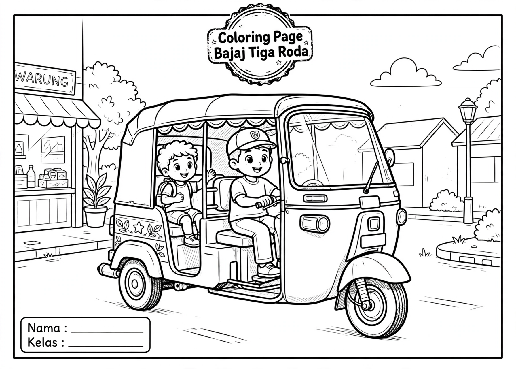 Coloring Page Bajaj Tiga Roda