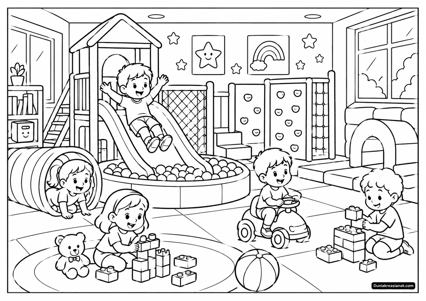 Coloring Page Bermain di Playground Anak 3 Coloring Page Bermain Playground Anak di Dalam Ruangan