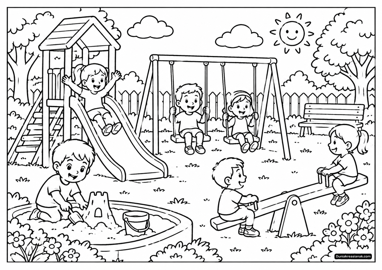 Coloring Page Bermain di Playground Anak 4 Coloring Page Bermain Playground Anak di Taman