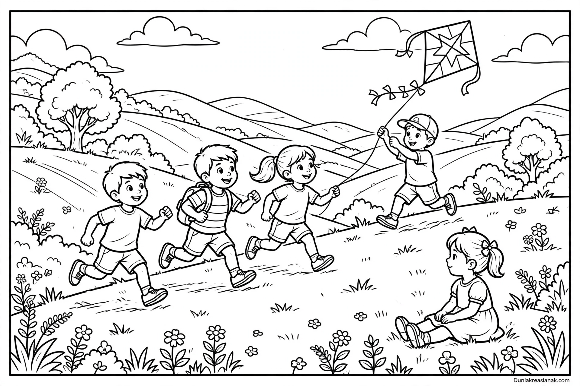 Coloring Page Bermain dan Berlari di Bukit Hijau 2 Coloring Page Bermain dan Berlari di Bukit Hijau