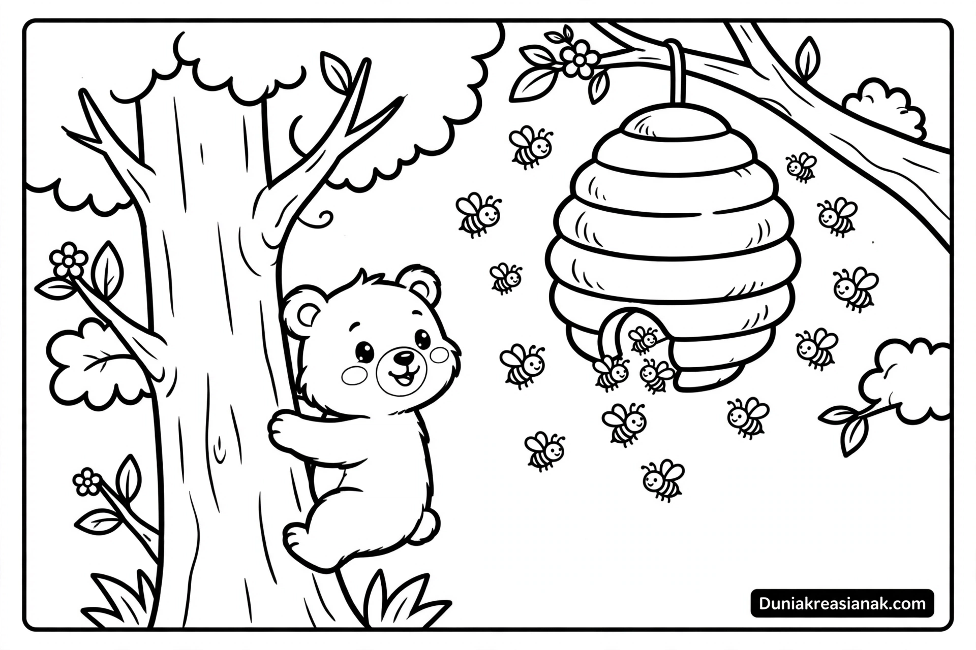 Coloring Page Beruang dan Sarang Lebah