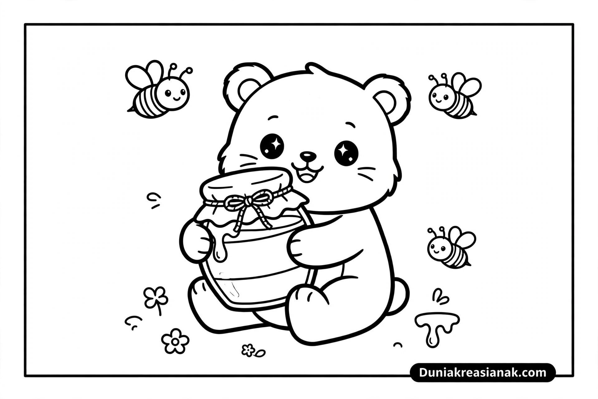 Coloring Page Beruang dan Toples Madu