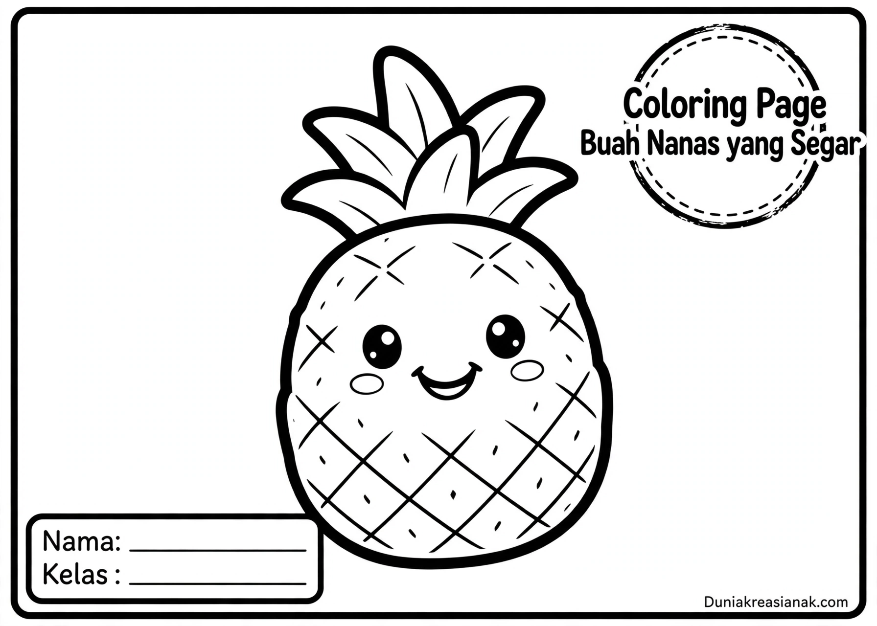 Coloring Page Buah Nanas yang Segar 4Y