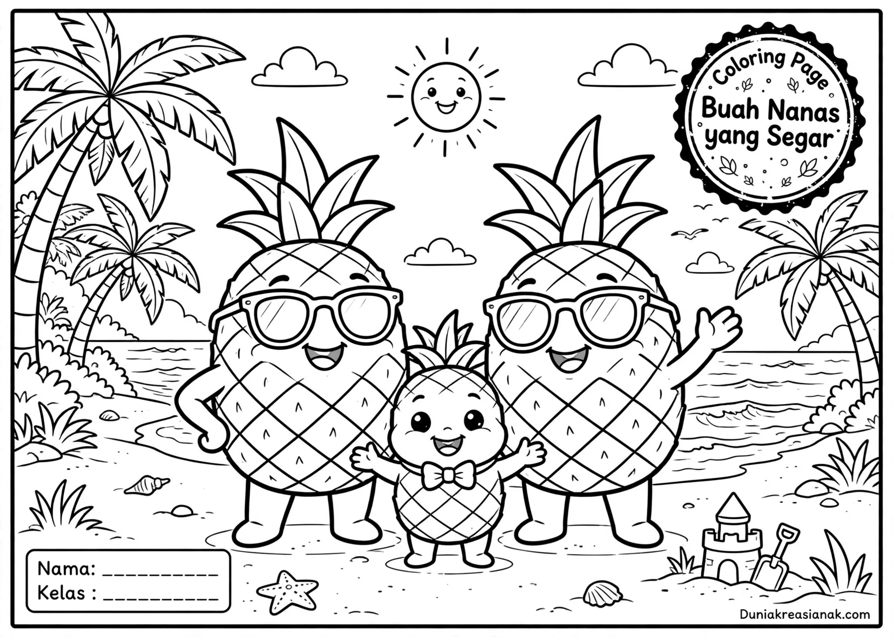 Coloring Page Buah Nanas yang Segar 5Y