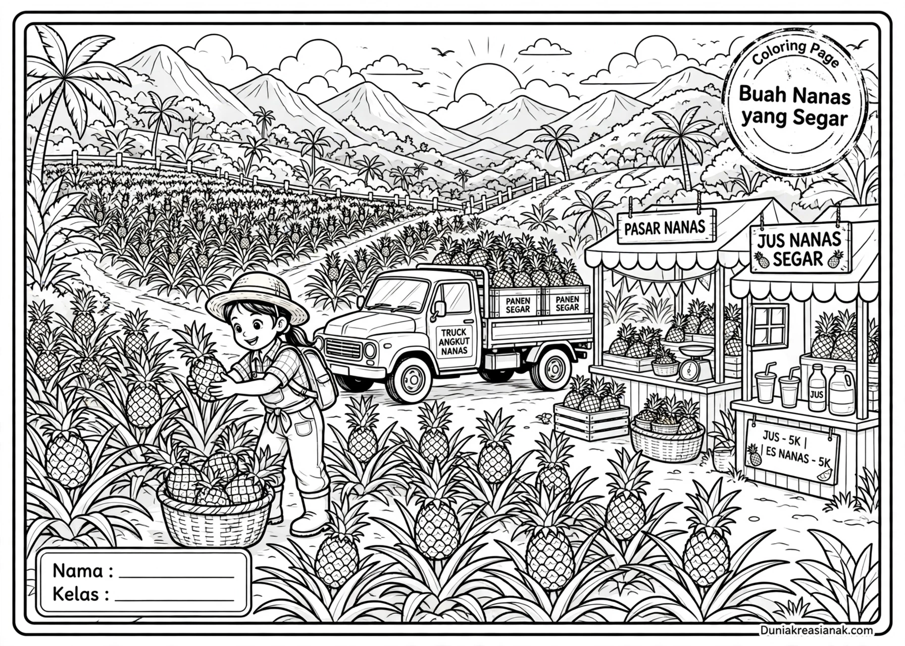 Coloring Page Buah Nanas yang Segar 7Y