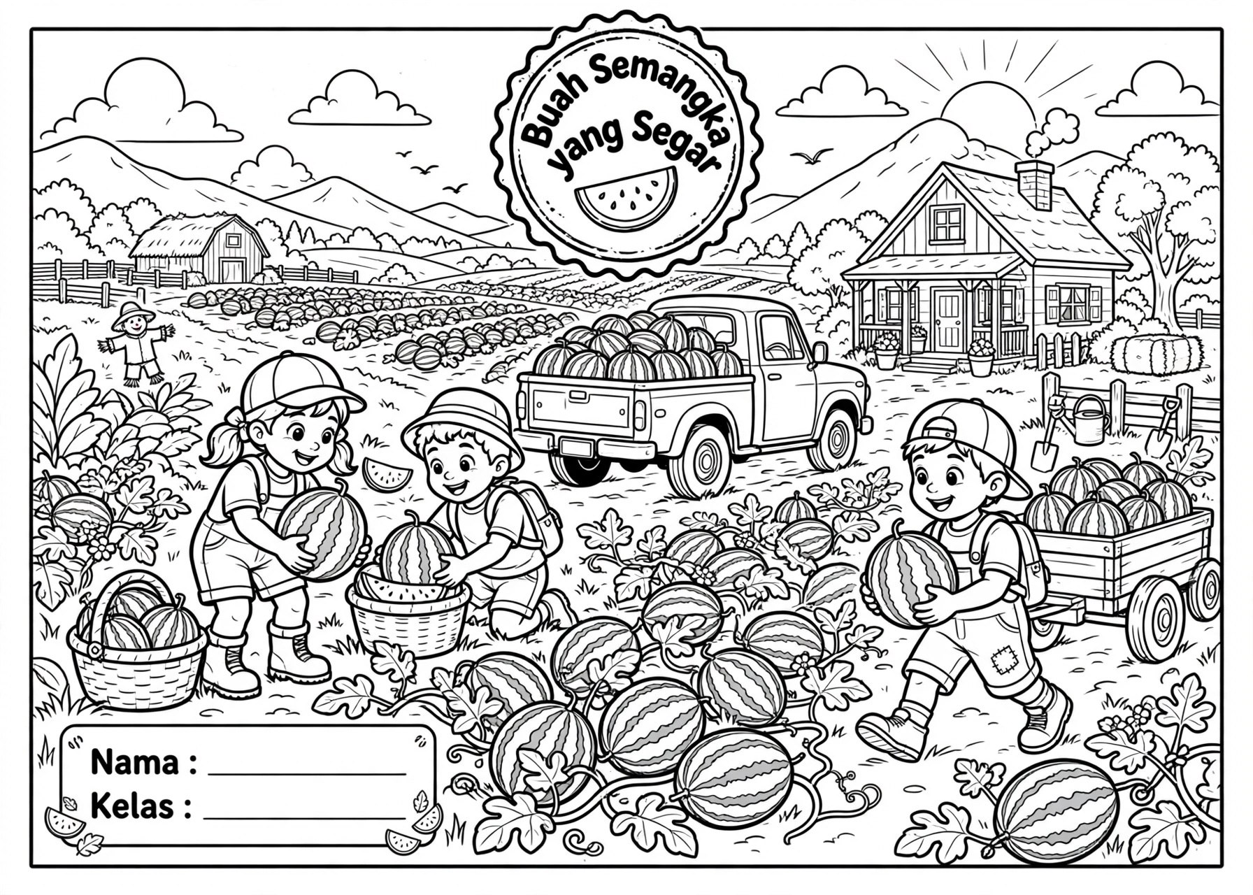 Coloring Page Buah Semangka yang Segar 3 Coloring Page Buah Semangka yang Segar SD