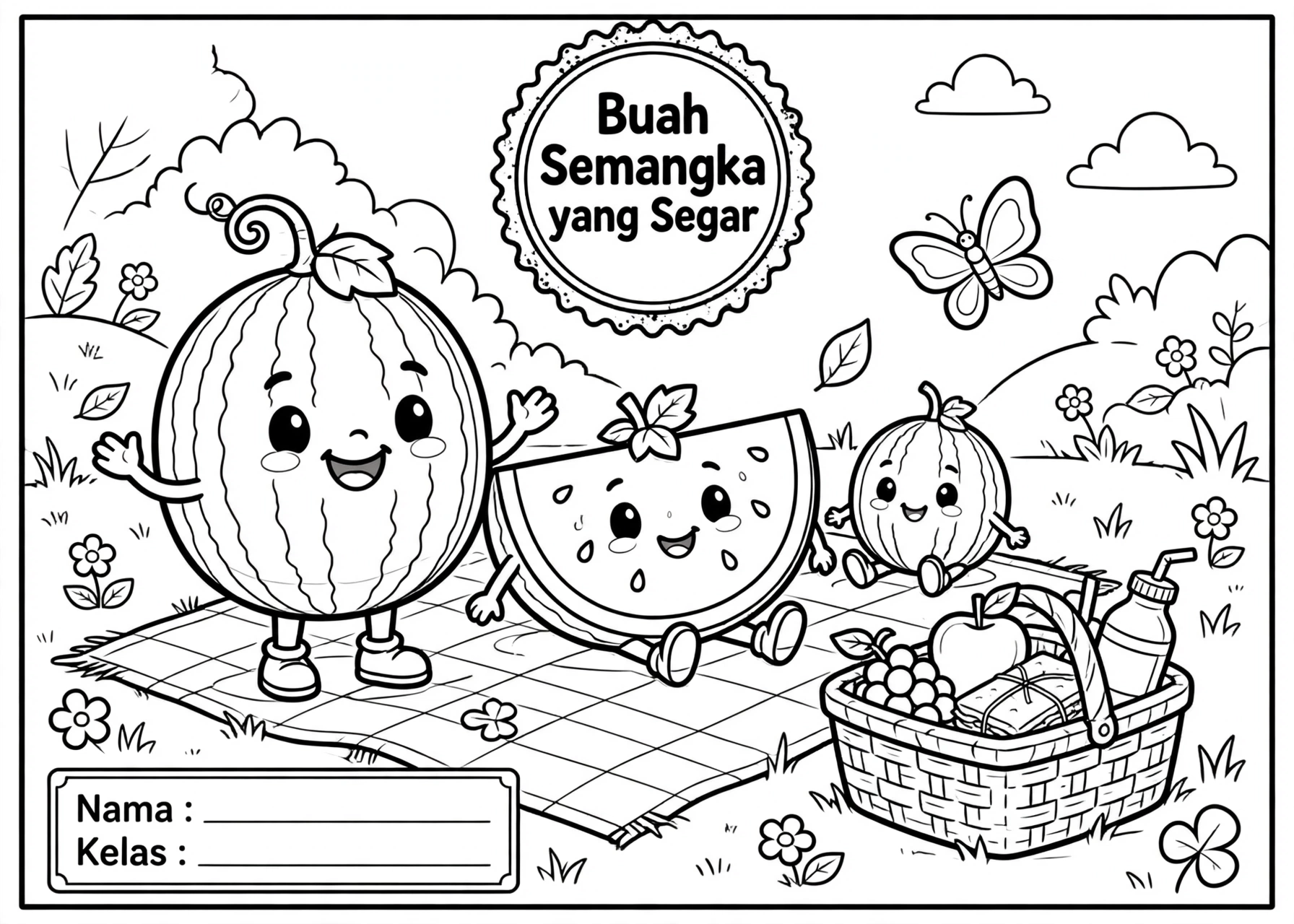 Coloring Page Buah Semangka yang Segar TK