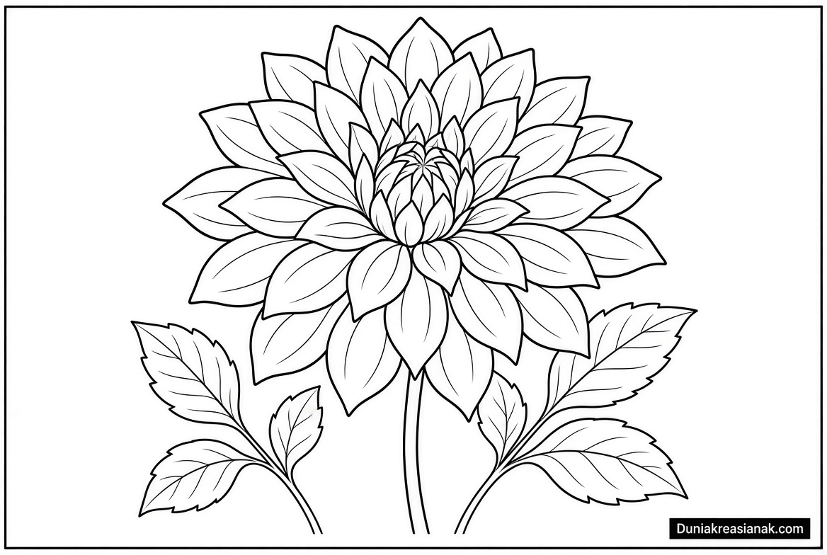 Coloring Page Bunga Dahlia Lagi Mekar 1