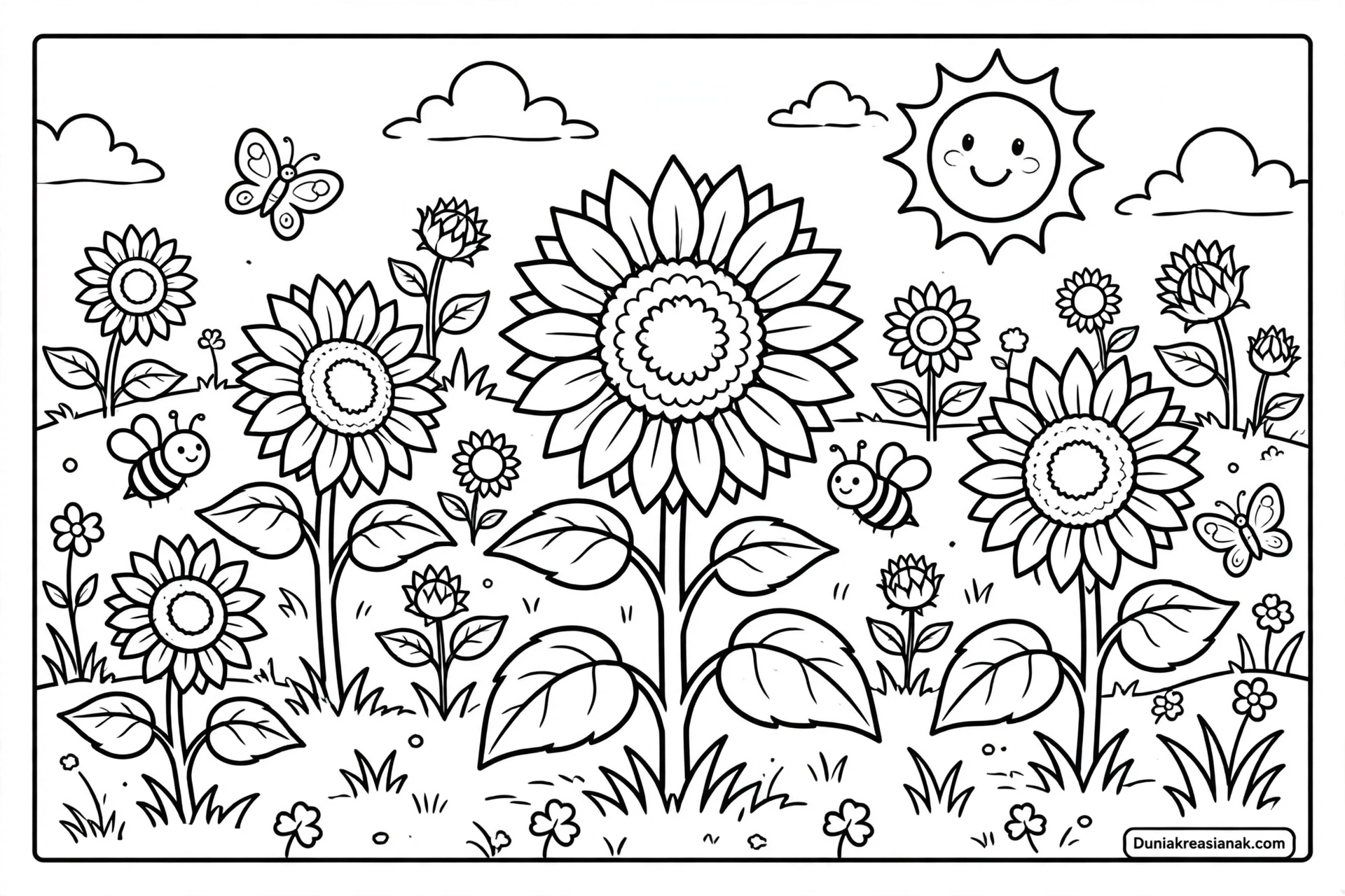 Coloring Page Bunga Matahari yang Sedang Mekar