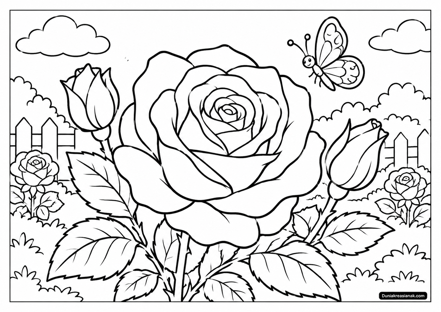 Coloring Page Bunga Mawar Cantik