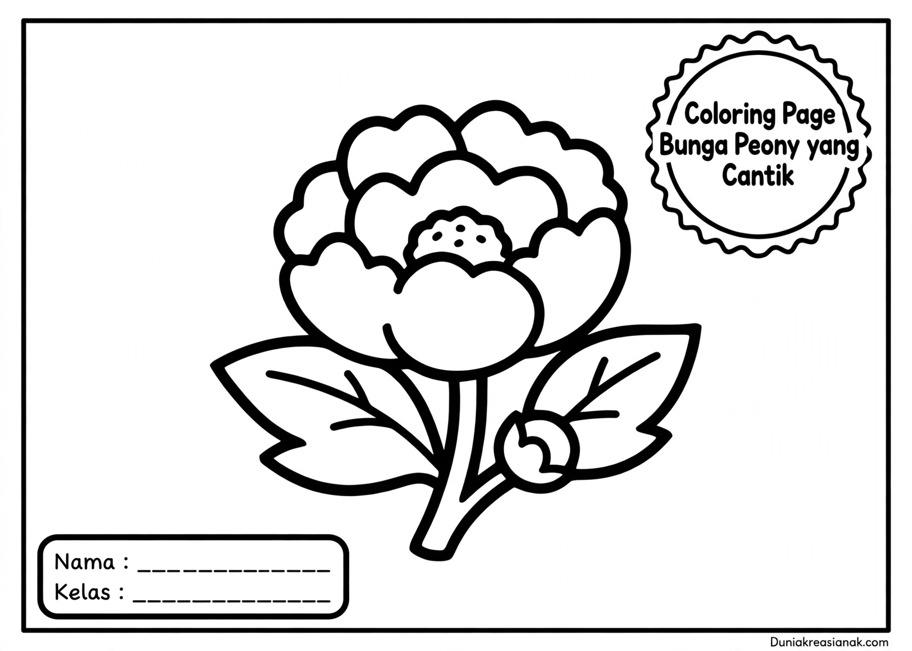 Coloring Page Bunga Peony yang Cantik 5Y