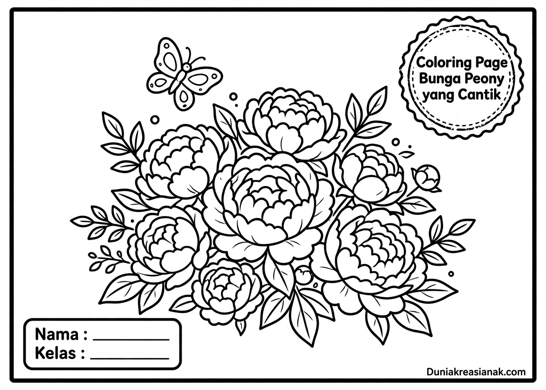 Coloring Page Bunga Peony yang Cantik 7Y