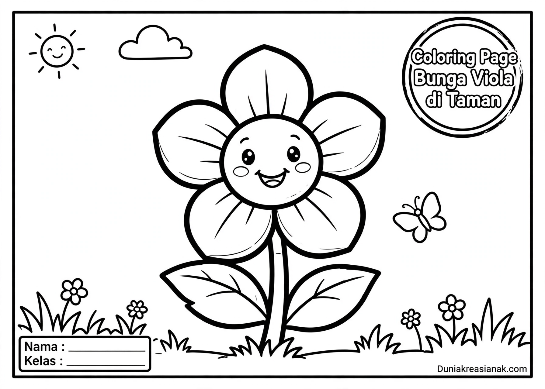 Coloring Page Bunga Viola di Taman 5Y
