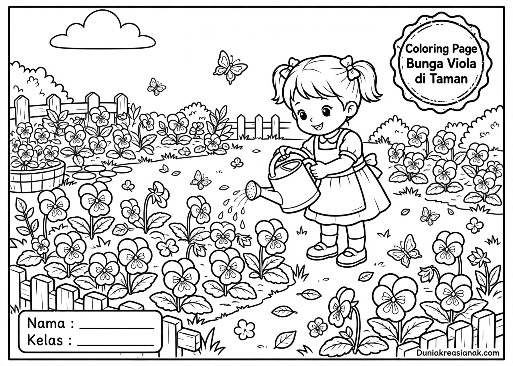 Coloring Page Bunga Viola di Taman 6Y