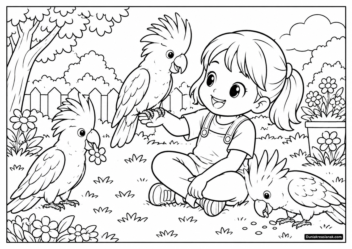Coloring Page Burung Kakatua Makan Buah 2 Coloring Page Burung Kakatua dan Anak di Taman