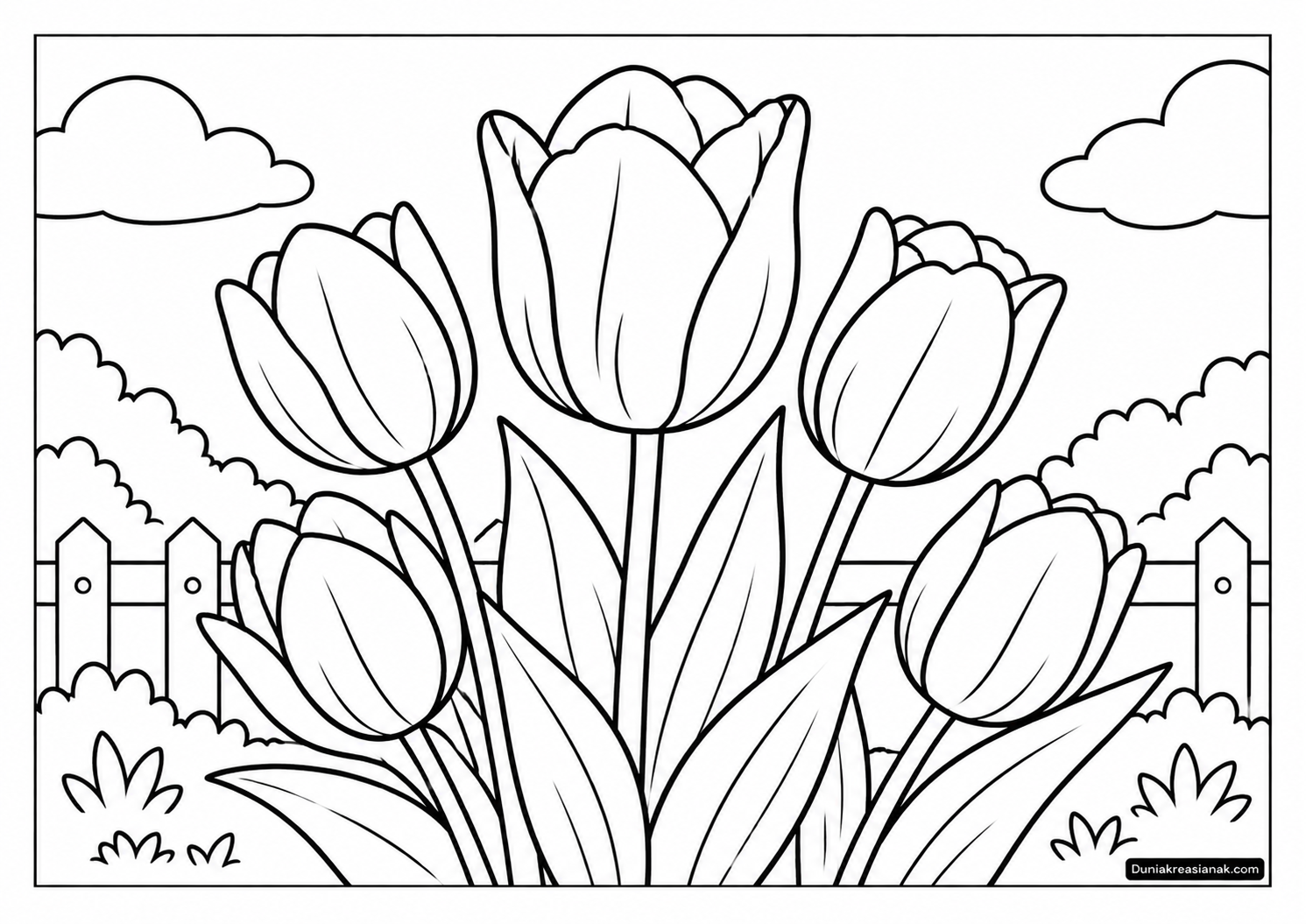 Coloring Page Cantiknya Bunga Tulip yang Bermekaran 3 Coloring Page Cantiknya Bunga Tulip