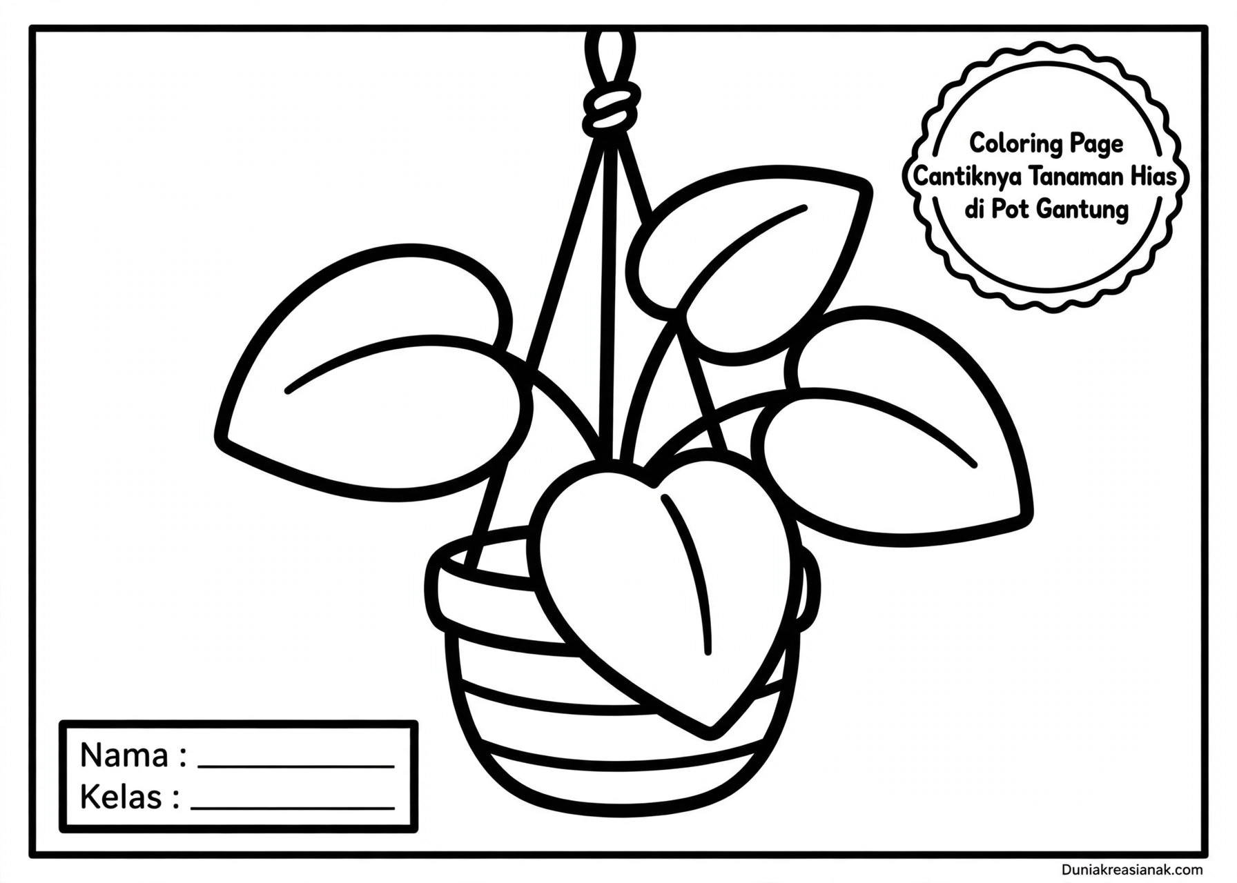 Coloring Page Cantiknya Tanaman Hias di Pot Gantung 4Y