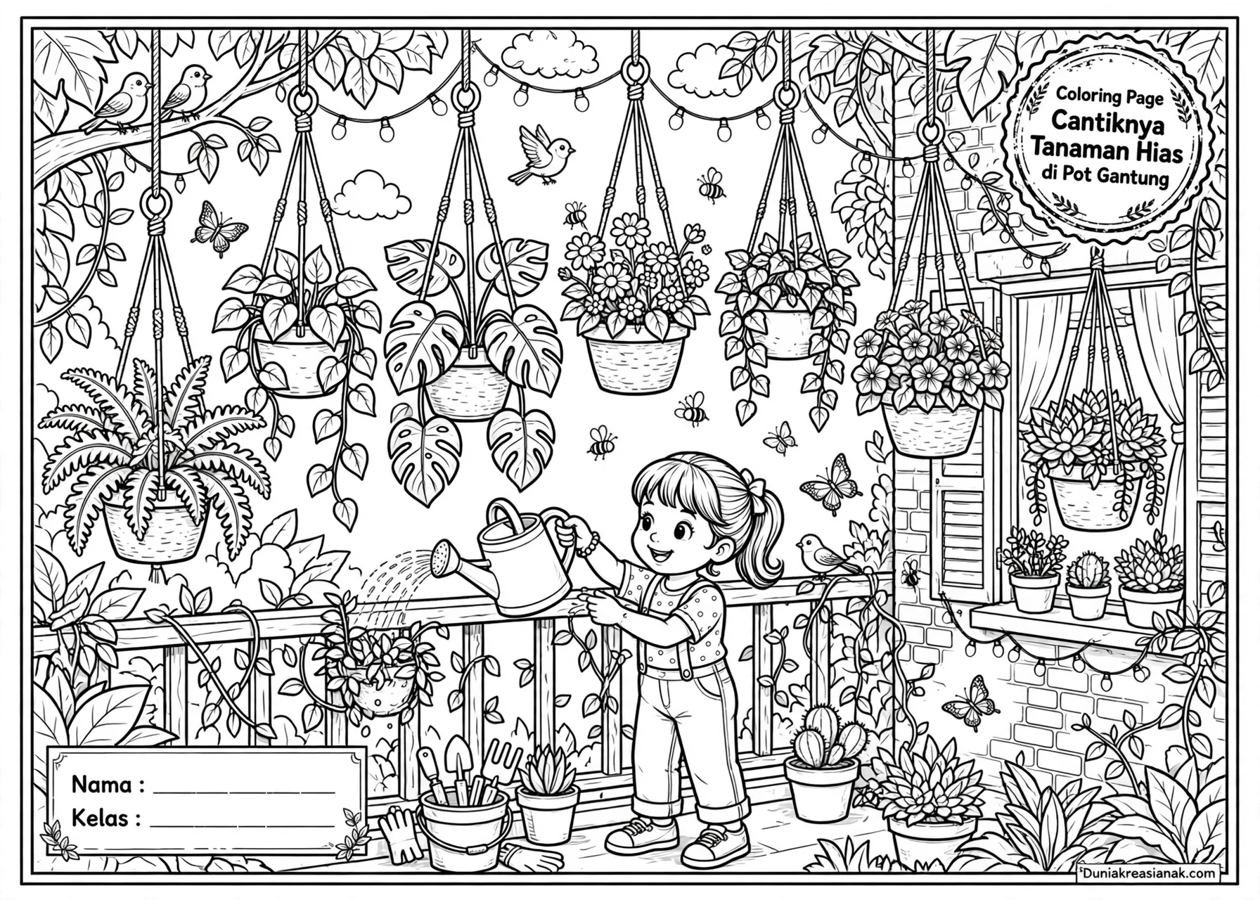 Coloring Page Cantiknya Tanaman Hias di Pot Gantung 7Y 1