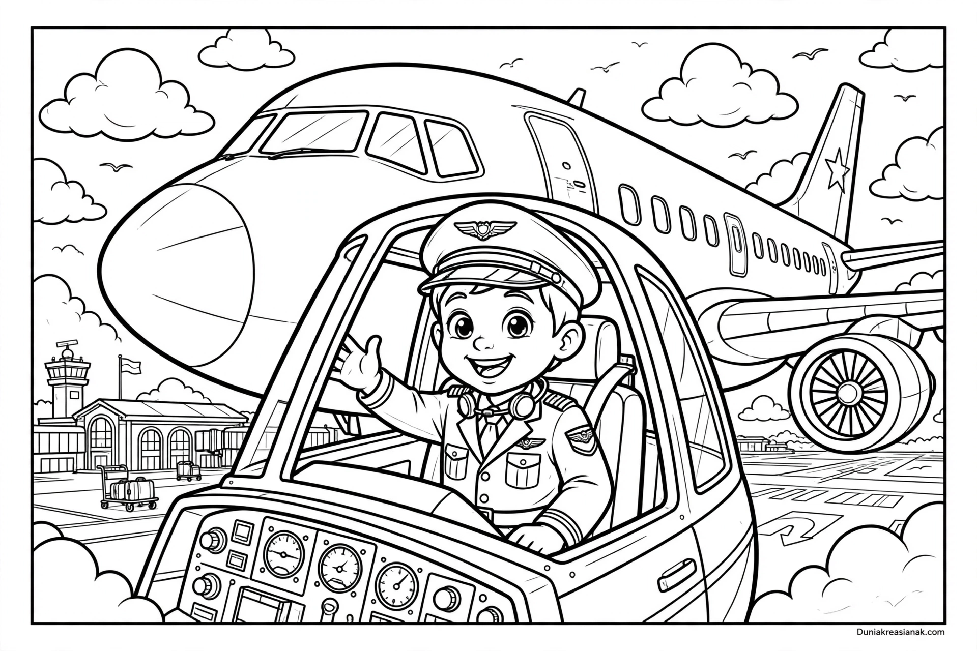 Coloring Page Cita Cita Jadi Pilot