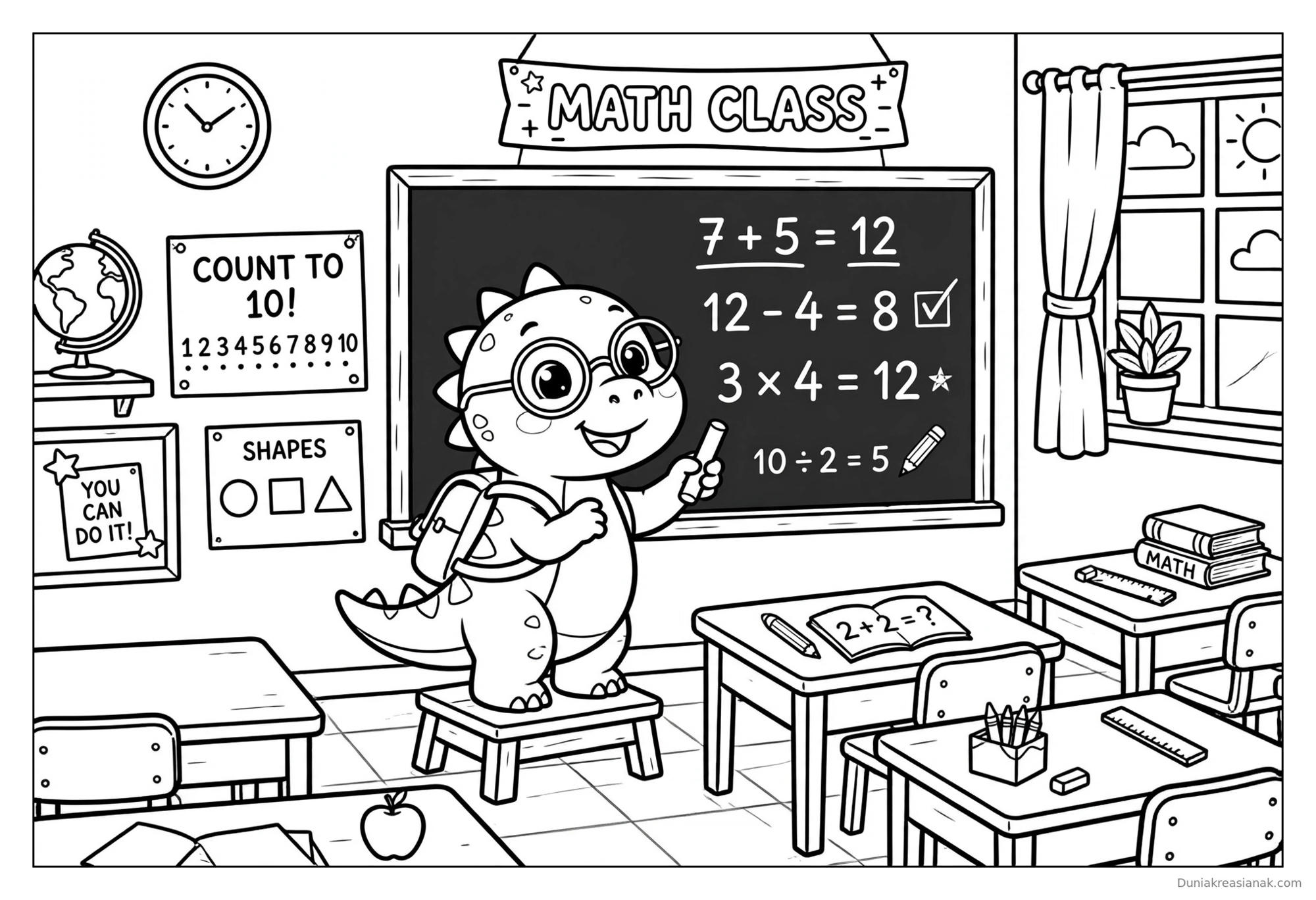 Coloring Page Dinosaurus Yang Lucu | Printable Free Download PDF 5 Coloring Page Dino Belajar Matematika