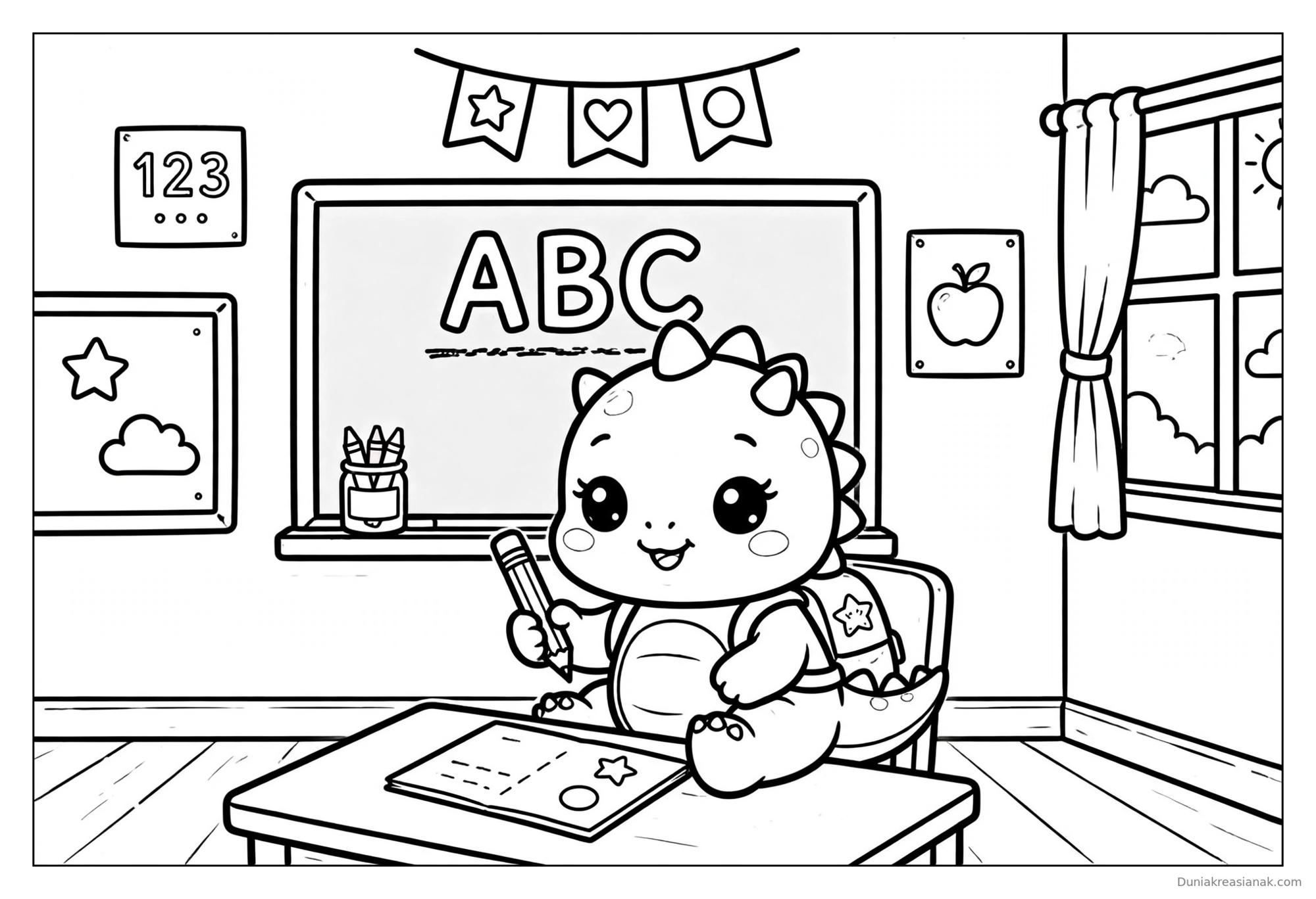 Coloring Page Dinosaurus Yang Lucu | Printable Free Download PDF 4 Coloring Page Dino Di Dalam Kelas