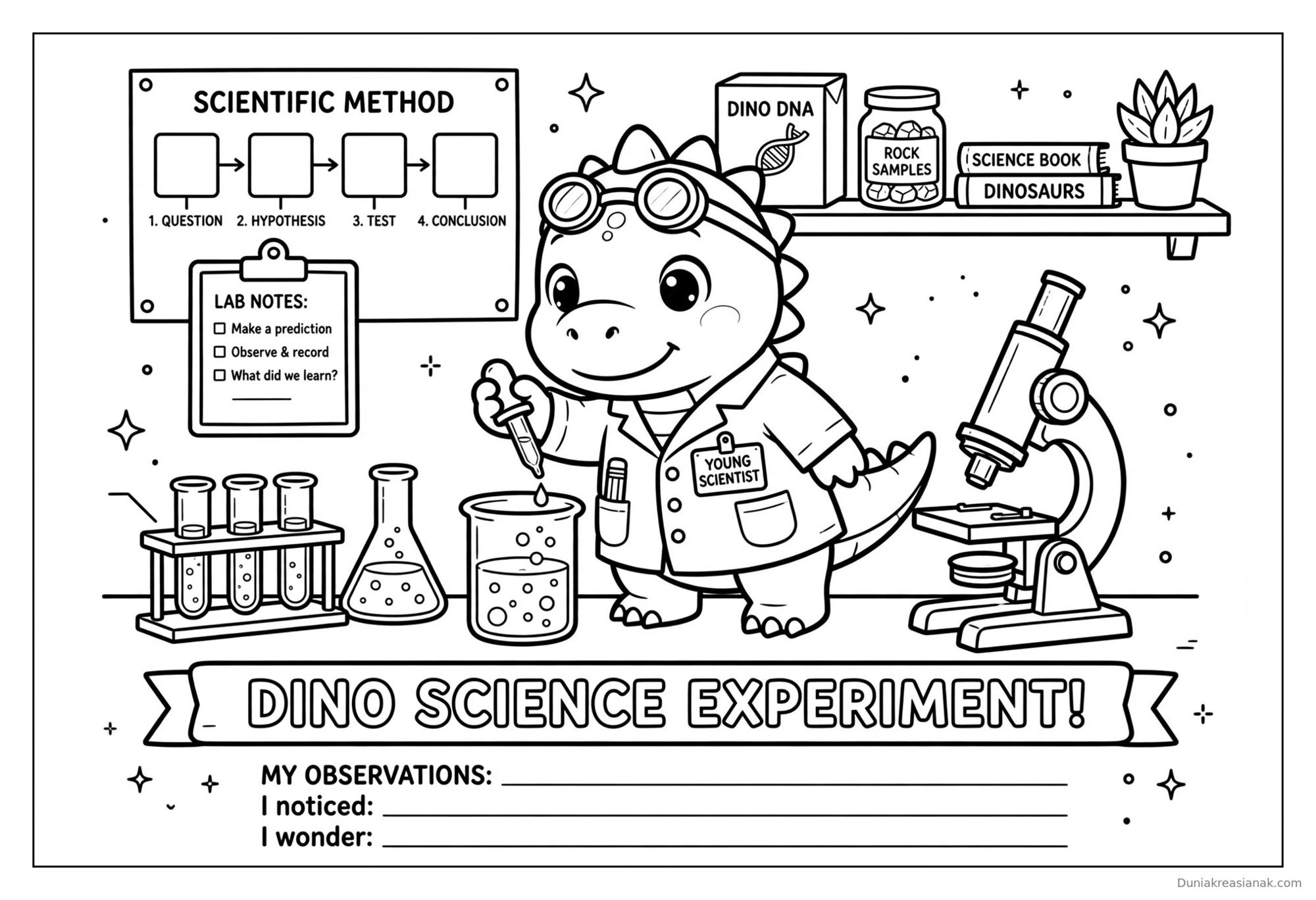 Coloring Page Dinosaurus Yang Lucu | Printable Free Download PDF 3 Coloring Page Dino Eksperimen Science