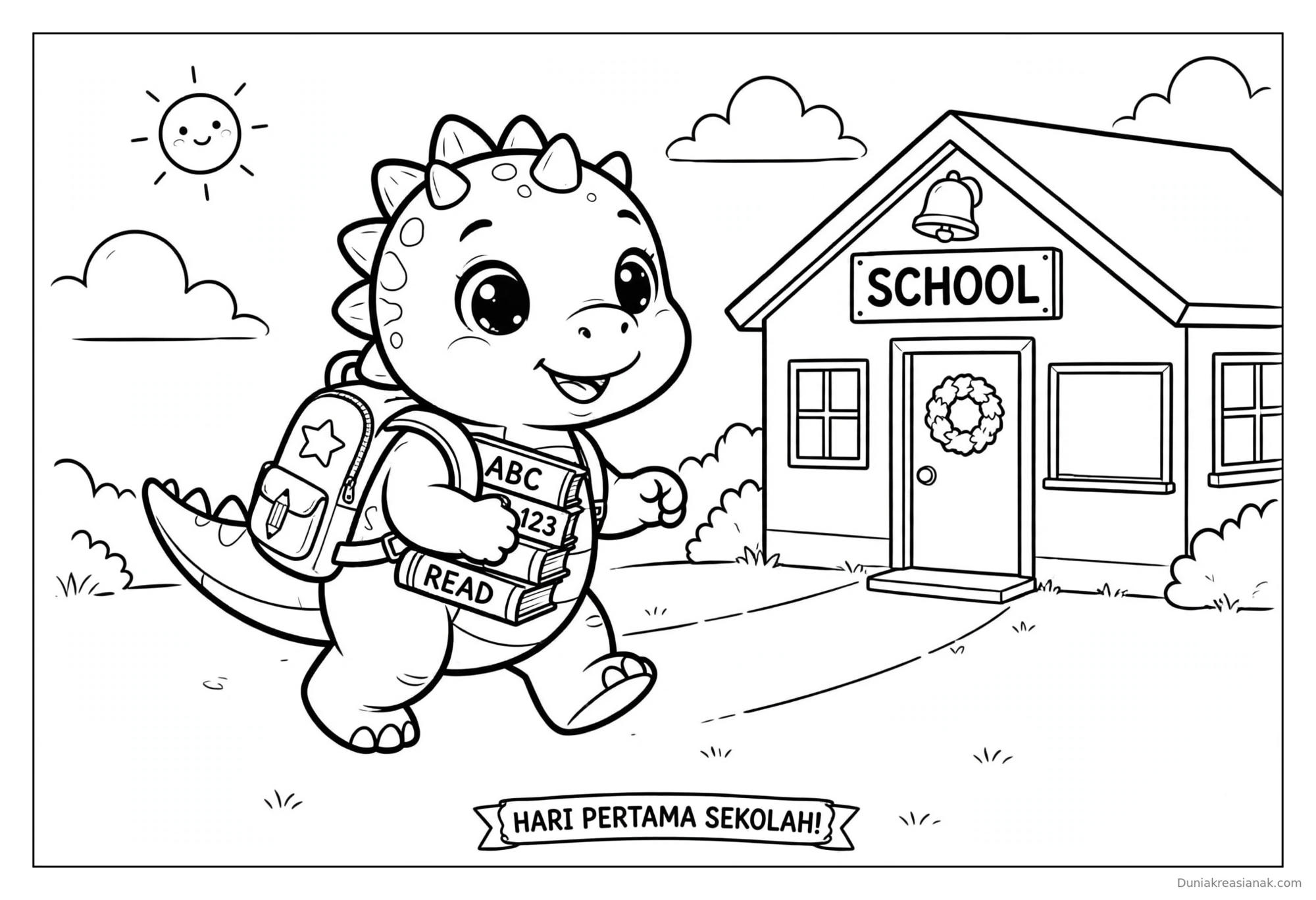 Coloring Page Dinosaurus Yang Lucu | Printable Free Download PDF 2 Coloring Page Dinosaur Goes to Schools