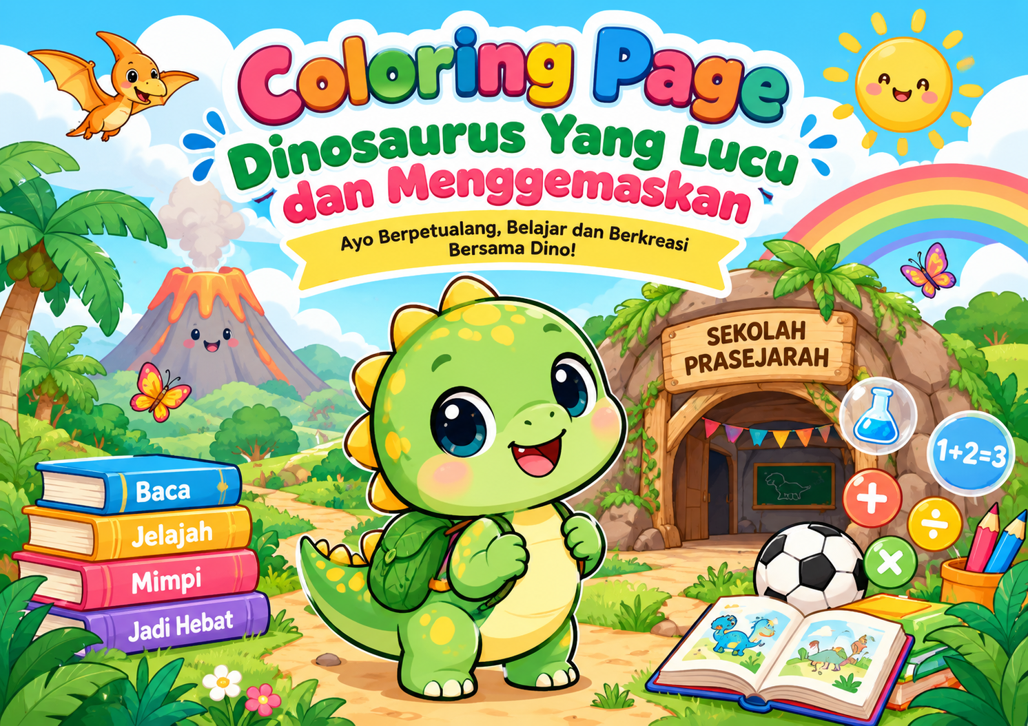 Coloring Page Dinosaurus Yang Lucu Printable Free Download PDF