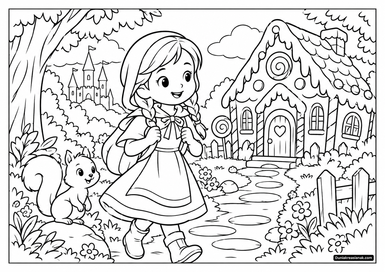 Coloring Page Gretel dan Petualangan Ajaib