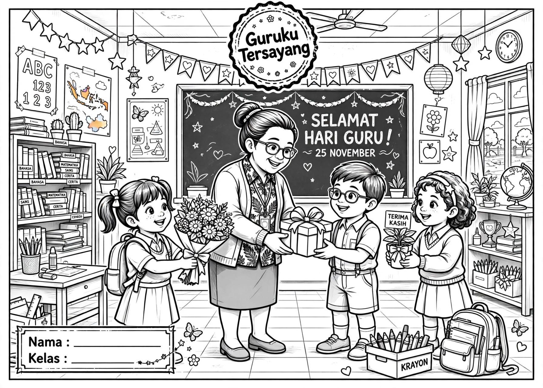 Coloring Page Guruku Tersayang 4 Coloring Page Guruku Tersayang SD