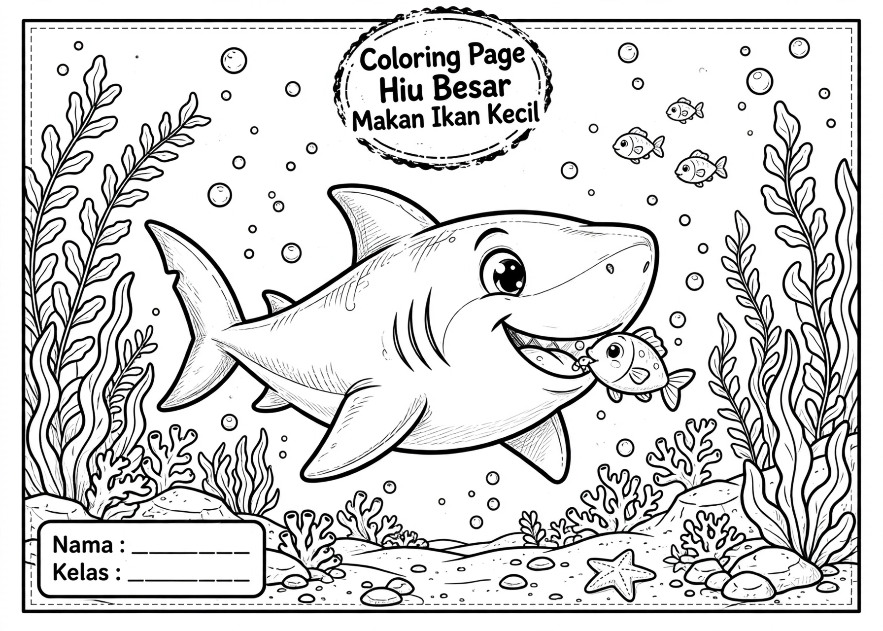 Coloring Page Hiu Besar Makan Ikan Kecil 2 Coloring Page Hiu Besar Ceria