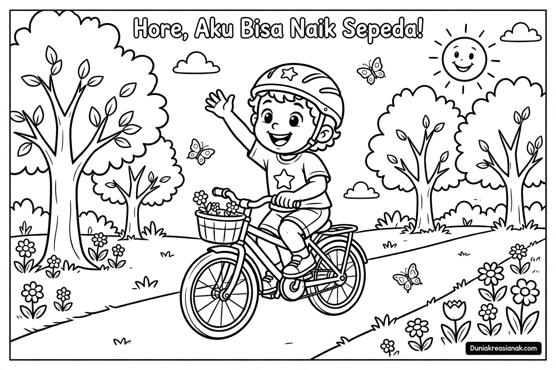 Coloring Page Hore Aku Bisa Naik Sepeda