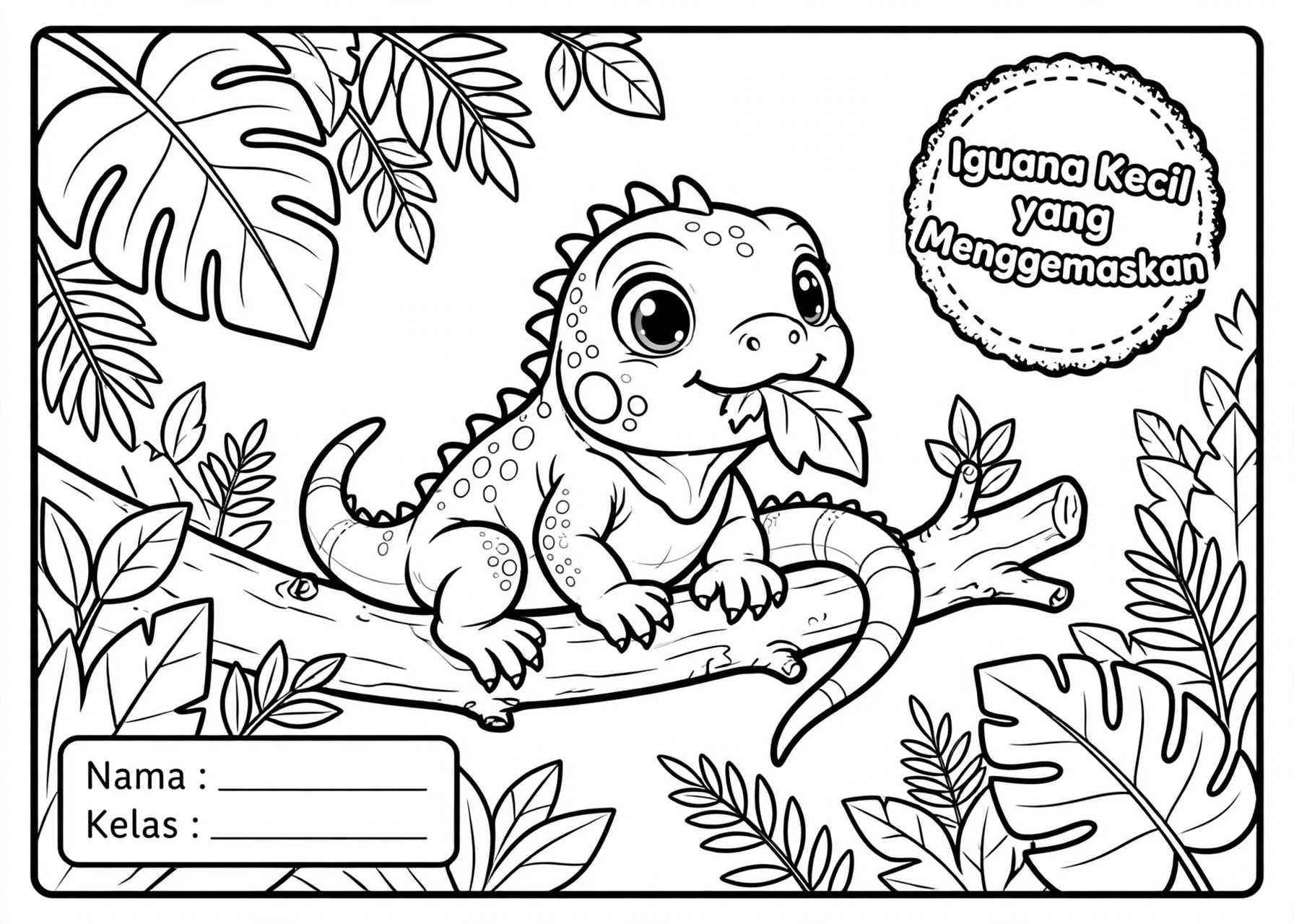 Coloring Page Iguana Kecil yang Menggemaskan 5Y