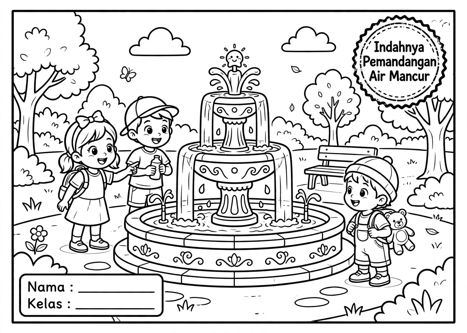 Coloring Page Indahnya Pemandangan Air Mancur 6Y