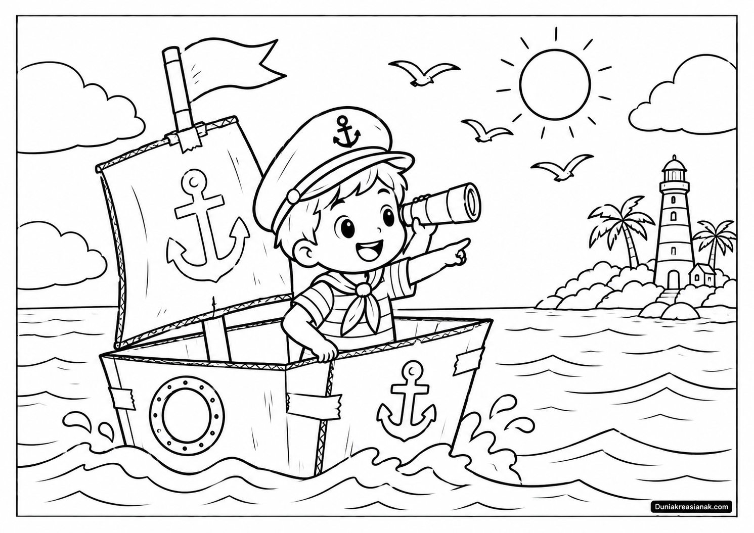 Coloring Page Kapten AL Kardus Siap Berlayar